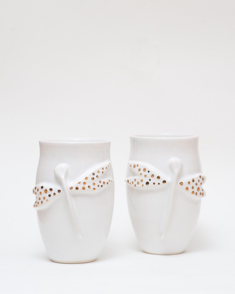 Dragonfly mug with gold accents